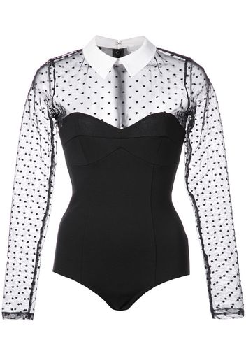 Dotted Tulle collared bodysuit