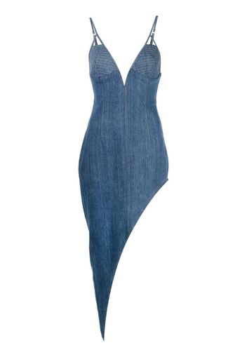 Fleur Du Mal asymmetric washed denim fitted dress - Blu
