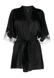 Fleur Of England lace-trim silk robe - Nero