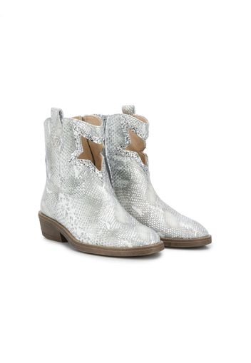 snakeskin print ankle boots