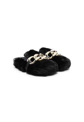 Florens chain-trim faux-fur slippers - Nero