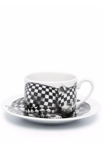 Fornasetti graphic-print porcelain tea set - Nero