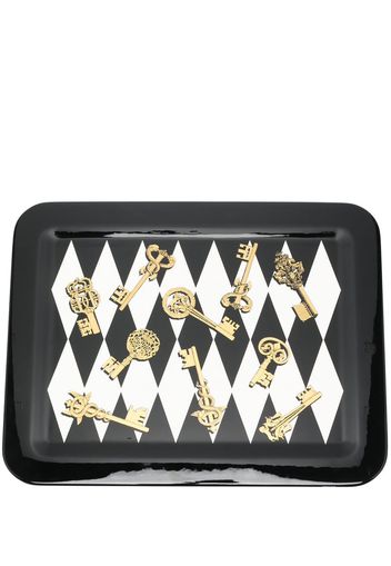 Fornasetti gold keys-print rectangular tray - Nero