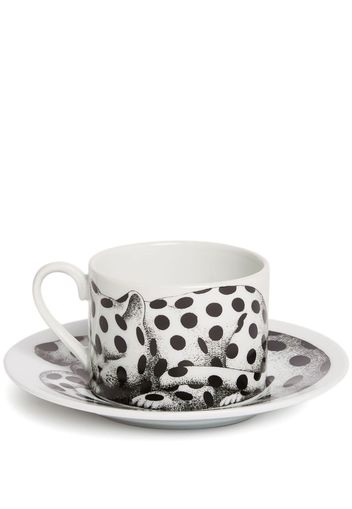 Fornasetti High Fidelity cat tea cup - Bianco