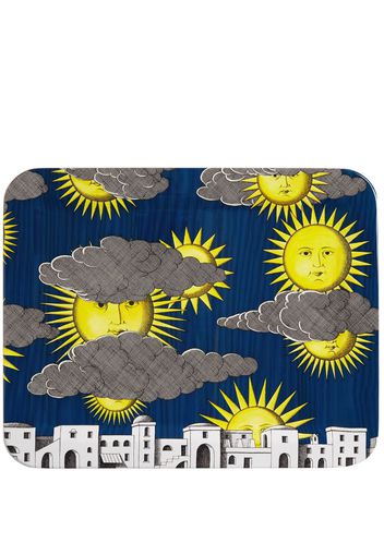 Fornasetti Sole di Capri hand-decorated wood tray - Blu