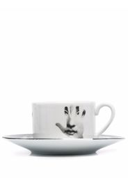 Fornasetti Tema e Variazioni porcelain cup-saucer - Bianco