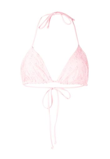 Frankies Bikinis broderie-anglaise triangular bikini top - Rosa