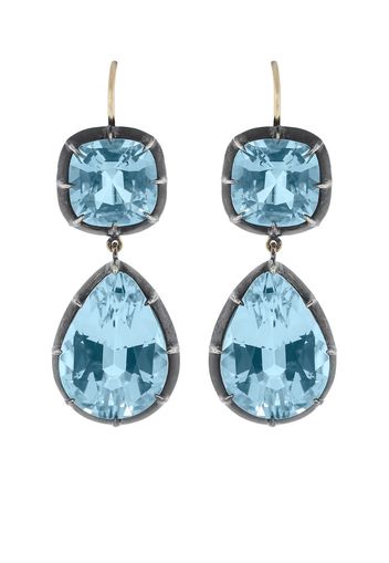 18kt gold double drop blue topaz earrings