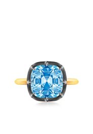 FRED LEIGHTON 18kt yellow gold and silver collet solitaire blue topaz ring - Oro
