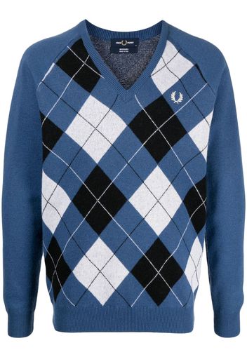 Fred Perry embroidered logo checked jumper - Blu