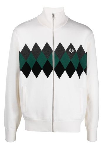 Fred Perry argyle print zip-up cardigan - Bianco