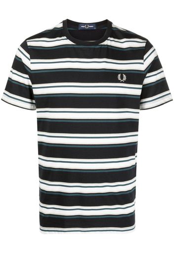 Fred Perry Laurel Wreath-embroidered striped cotton T-shirt - Blu