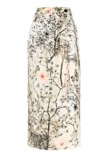 F.R.S For Restless Sleepers Japanese Brunches silk midi skirt - Marrone