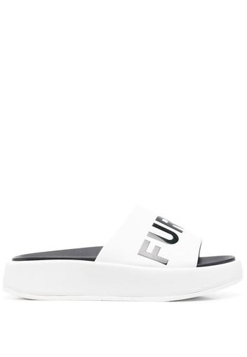 Furla logo-print leather slides - Bianco