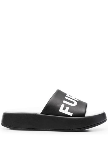 Furla logo-print leather slides - Nero