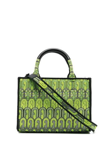 Furla small logo-jacquard tote bag - Verde