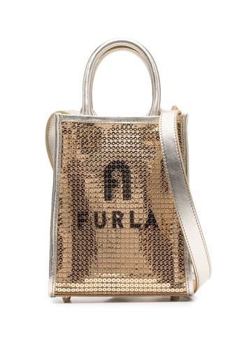 Furla logo-print sequin tote bag - Oro