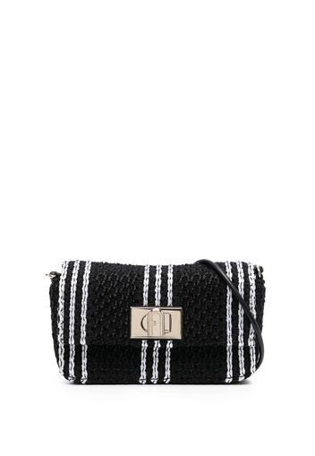 Furla stripe-detail textured shoulder bag - Nero