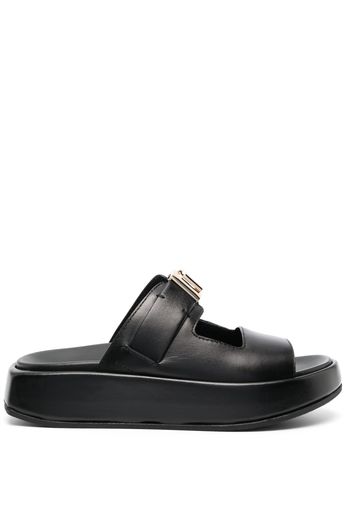 Furla logo-plaque leather platform slides - Nero