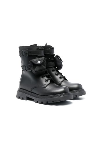 Gallucci Kids detachable-pockets leather combat boots - Nero