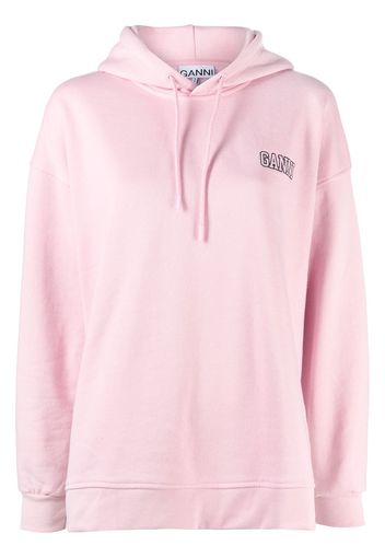 GANNI logo-embroidered long-sleeve hoodie - Rosa