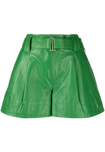 GANNI belted pleat-detail shorts - Verde