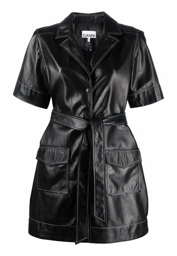 GANNI leather shirt mini dress - Nero