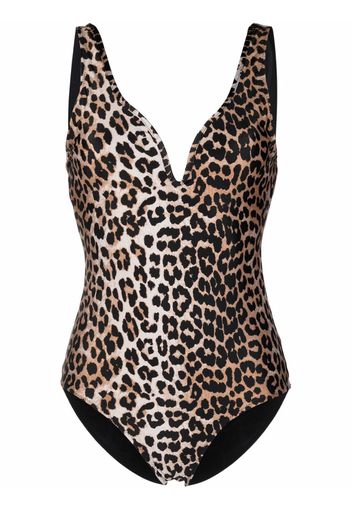 GANNI leopard-print swimsuit - Marrone