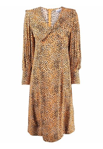GANNI leopard-print crepe oversized-collar dress - Arancione