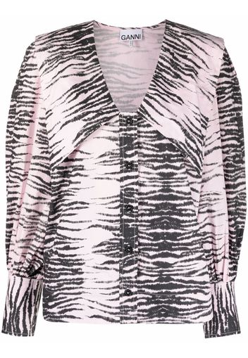 GANNI stripe print V-neck shirt - Rosa