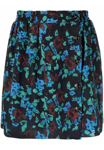 GANNI floral-print buttoned skirt - Nero