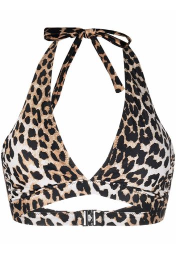 GANNI leopard-print bikini top - Marrone