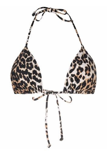 GANNI leopard-print bikini top - Marrone