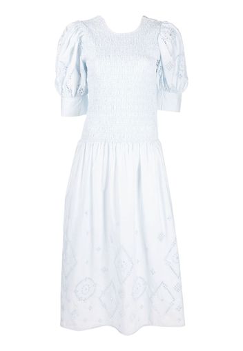 GANNI broderie anglaise midi dress - Blu