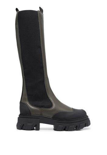 GANNI knee-high chunky leather chelsea boots - Verde