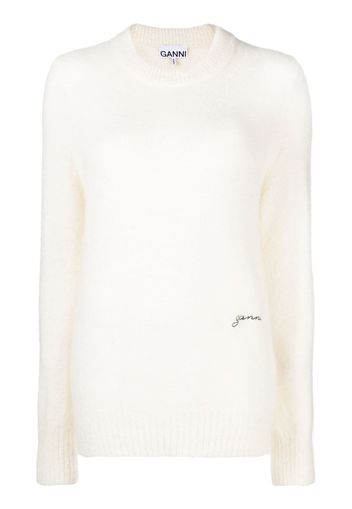 GANNI logo-embroidered crew-neck jumper - Toni neutri