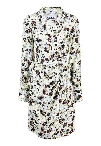 GANNI long-sleeve floral-print dress - Bianco