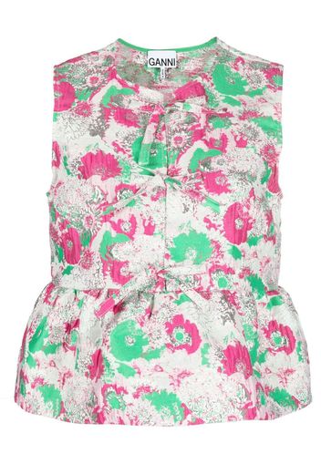 GANNI Sugar Plum-pattern sleeveless blouse - Rosa