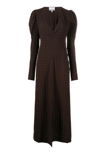 GANNI checked puff sleeve dress - Marrone