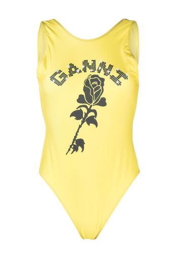 GANNI logo-print floral swimsuit - Giallo