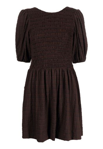 GANNI striped smocked mini dress - Marrone