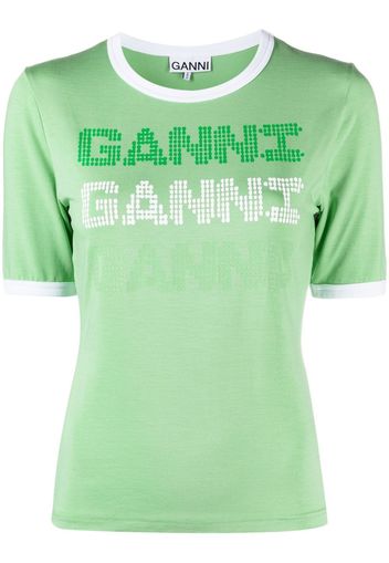 GANNI logo-print short-sleeved T-shirt - Verde
