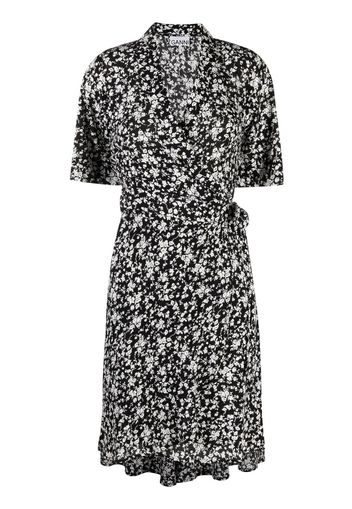 GANNI floral-print wrap dress - Nero