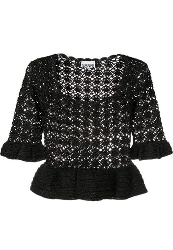 GANNI peplum hem crochet top - Nero