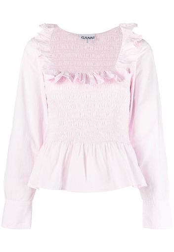 GANNI ruffle-trim shirred top - Rosa