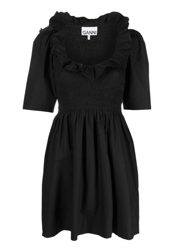 GANNI smocked organic cotton mini dress - Nero