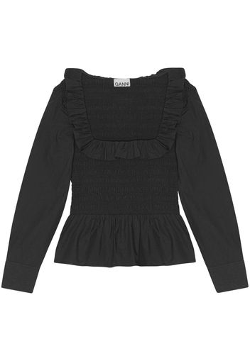 GANNI cotton poplin smock blouse - Nero