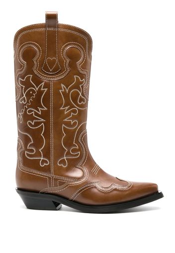 GANNI 50mm mid-calf western boots - Marrone