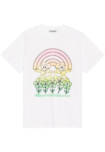 GANNI T-shirt a maniche corte con stampa grafica - Bianco