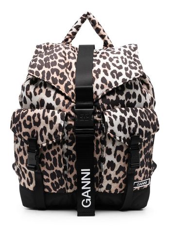 GANNI leopard-print buckled backpack - Marrone